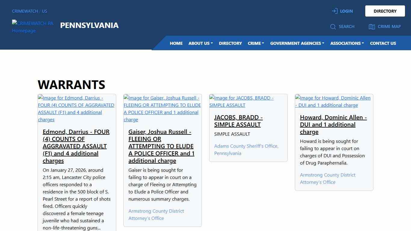 Pennsylvania Warrants CRIMEWATCH